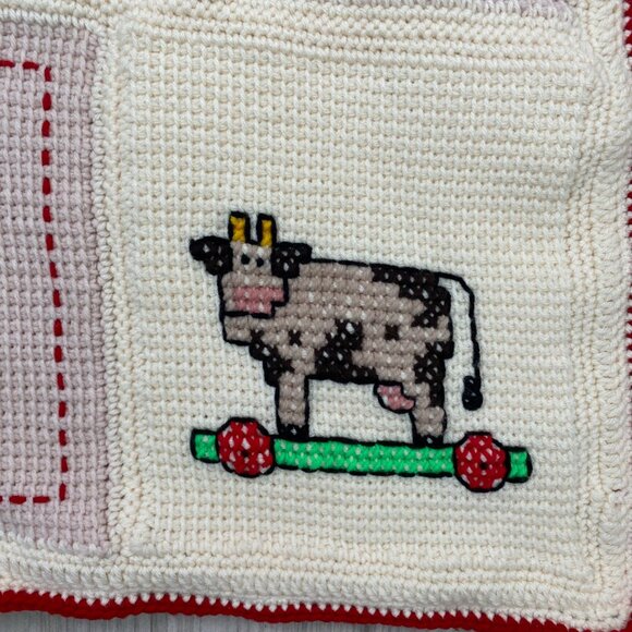 Nursery Crib Blanket Cross Stitch Animal Safari Circus Zoo 40x48 Baby Blanket - Picture 5 of 11